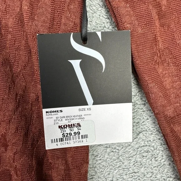 Simply Vera Vera Wang Shirt Women XS Rust Textured Crewneck Top Soft Stretch New - Picture 2 of 10